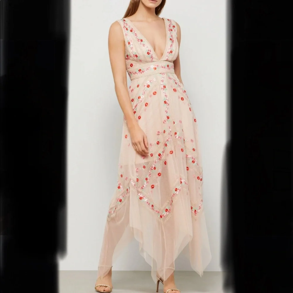New with tags- BCBG crochet detail evening dress
